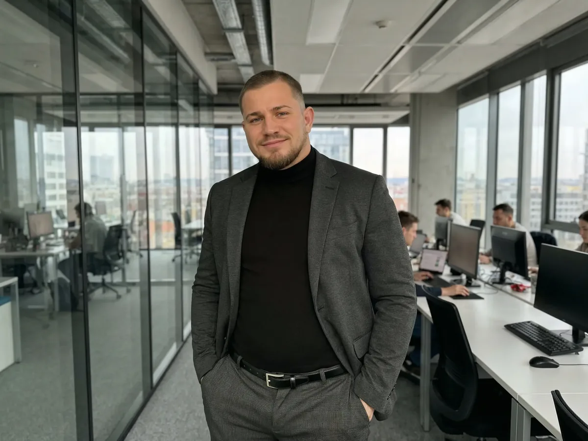 Tim Lekatsas, Inhaber von Lekatsas Gebäudemanagement, in einem Kölner Büro